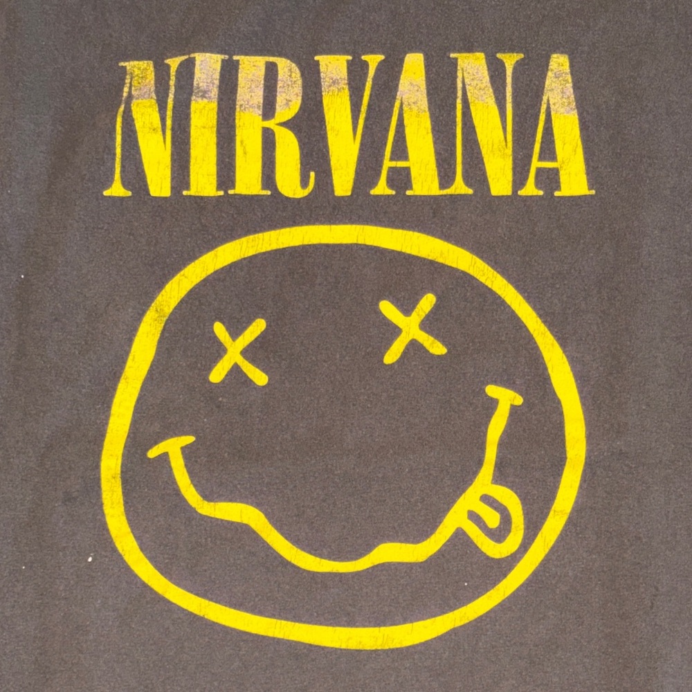 NIRVANA Black Tee with Yellow Smiley Logo vintage band t-shirt